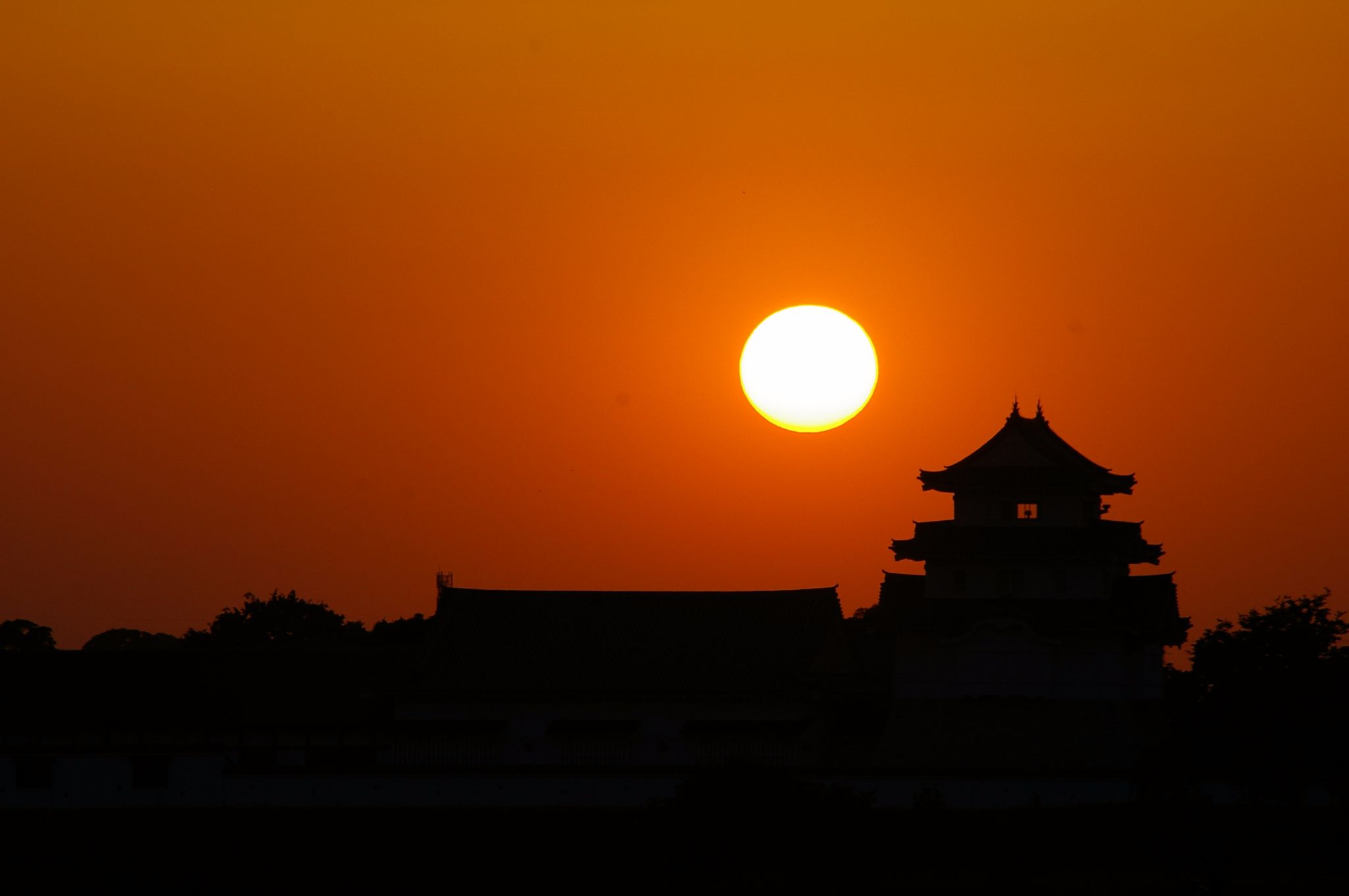 関宿城と夕日 日の出日の入時刻 方角マップ