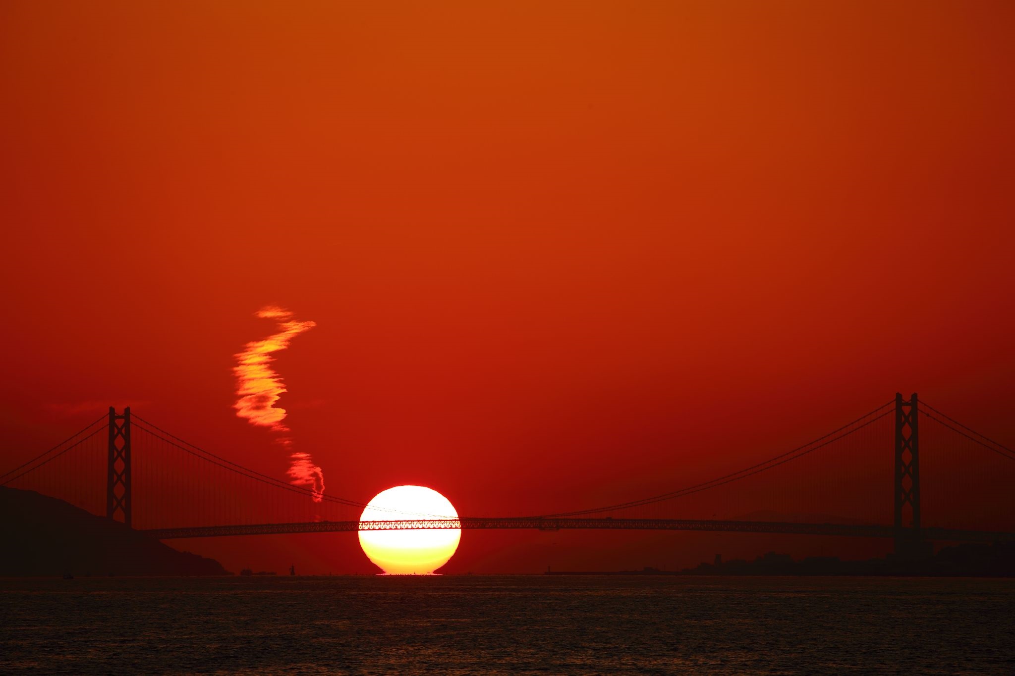 明石海峡大橋とダルマ夕陽 日の出日の入時刻 方角マップ