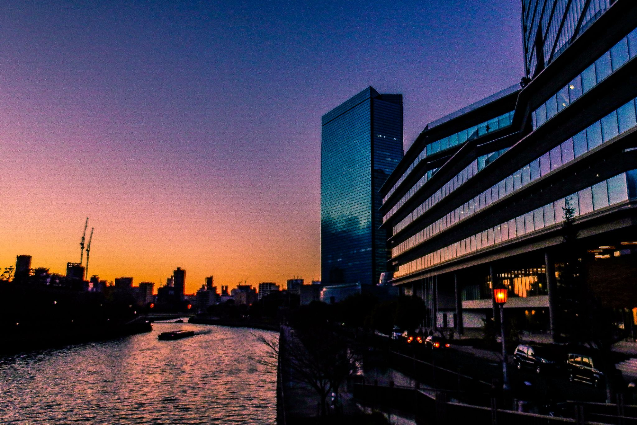 大阪城新橋からの夕景 日の出日の入時刻・方角マップ